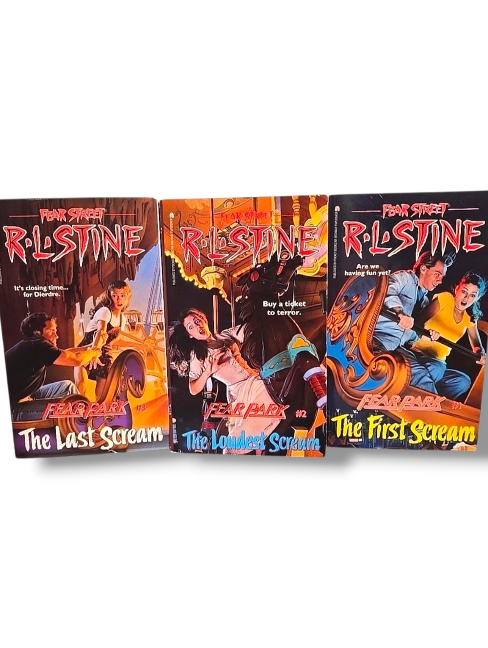 R.L. Stine Fear Park Trilogy Complete 3 Book Set, First Loudest Last Scream, 1Ed